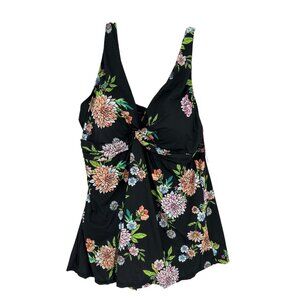 Swimsuits For All Floral‎ Print Swimsuit Swimdress Black & Multicolor